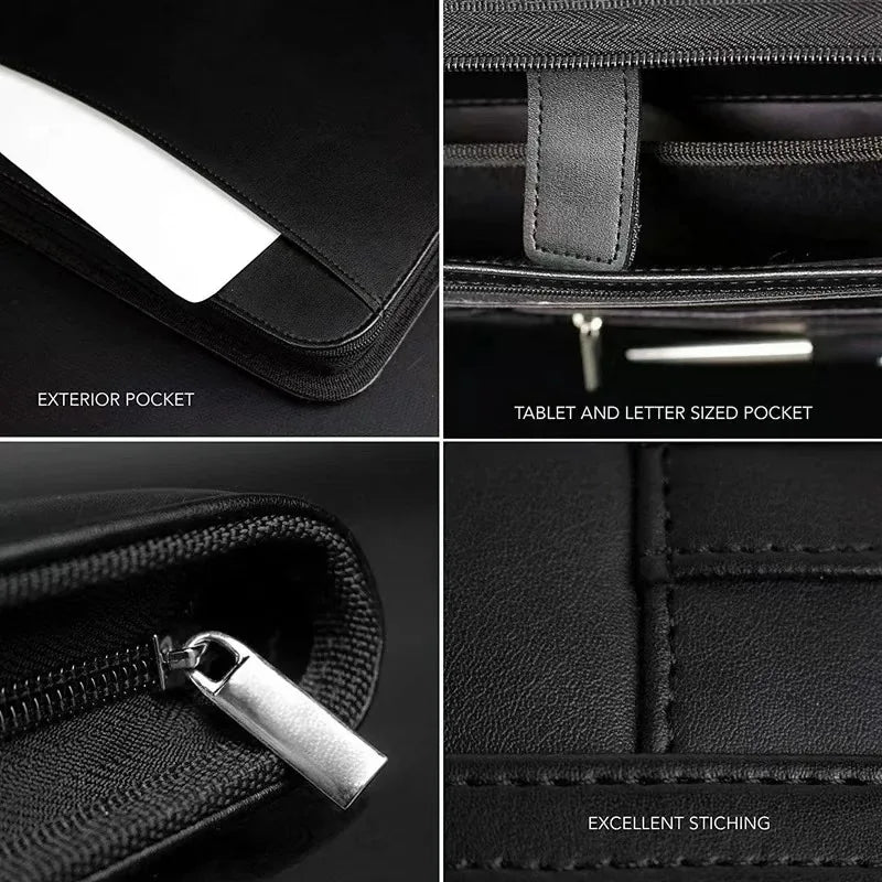 Große Leder A4 Business Portfolio Mappe mit Reißverschluss – Schwarzer Executive Dokumenten- &amp; Schreiborganizer