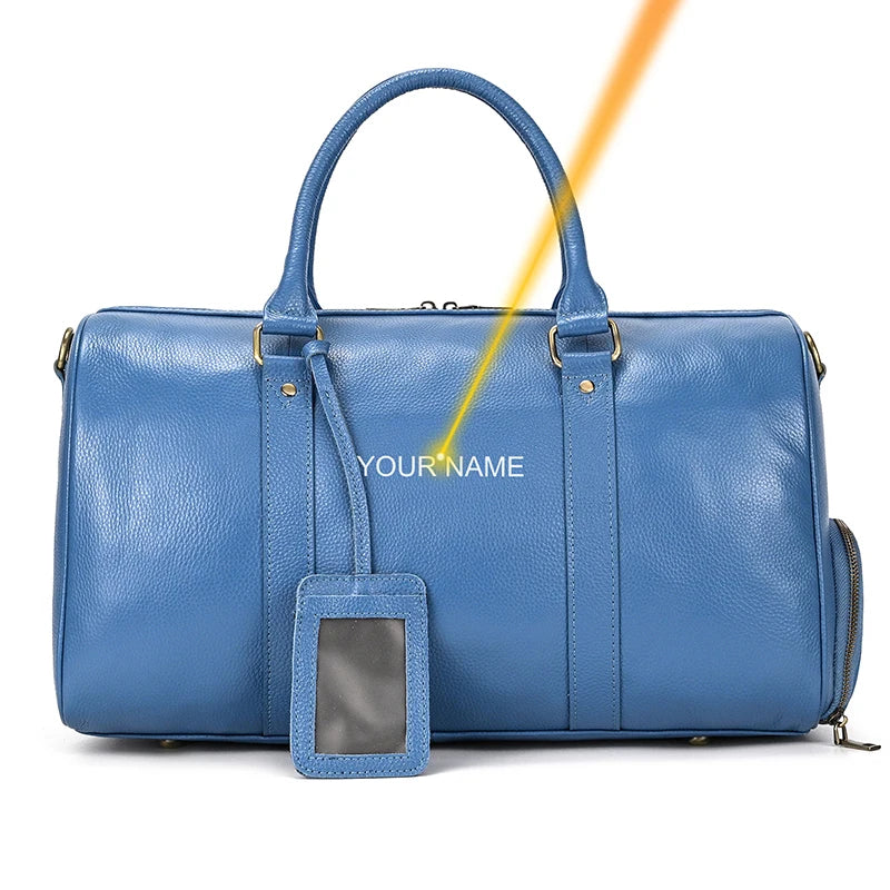 Große Reisetasche aus echtem Leder – Weiche Cowhide Travel Duffle Bag für Damen & Herren, schwarze Wochenend- & Schultertasche mit Schuhfach