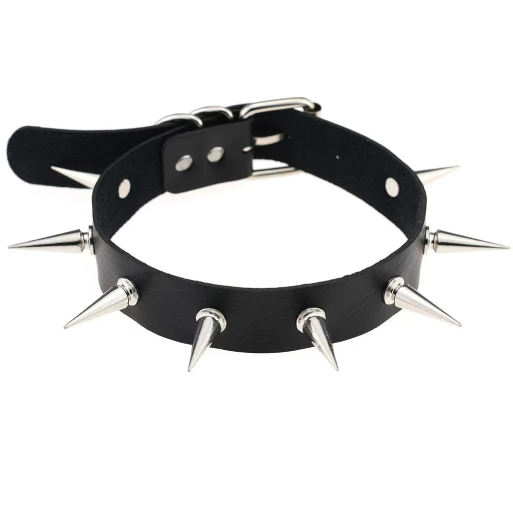 Collier en cuir PU gothique à rivets, style punk gothique, collier fantaisie exagéré, style gothique tendance.