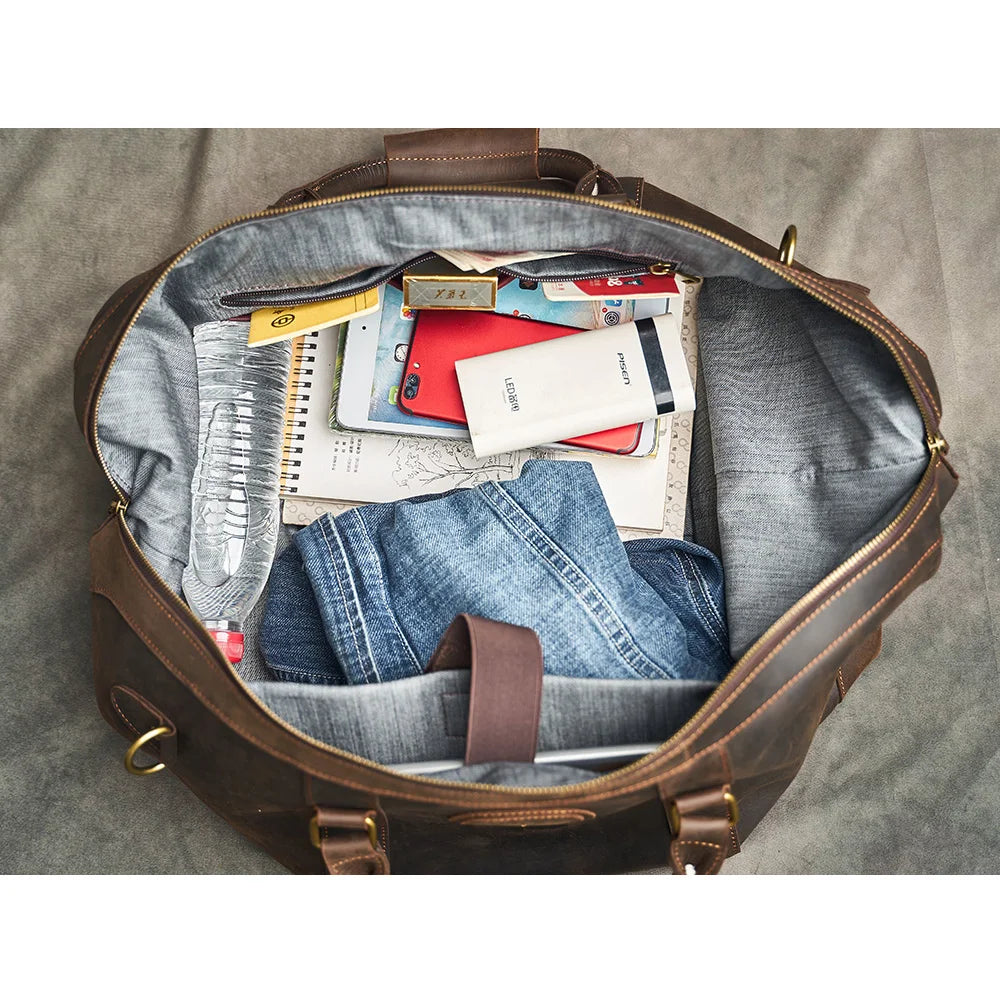 ZRCX Crazy Horse Bolsas de cuero para hombres – Große Vintage Travel Duffel aus echtem Rindsleder mit Reiß- &amp; Bügelverschluss 