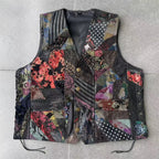 Herren Motorrad Lederweste – Single Breasted Biker Weste mit Stickerei, Ärmellose Punk Lederjacke für Herbst & Winter