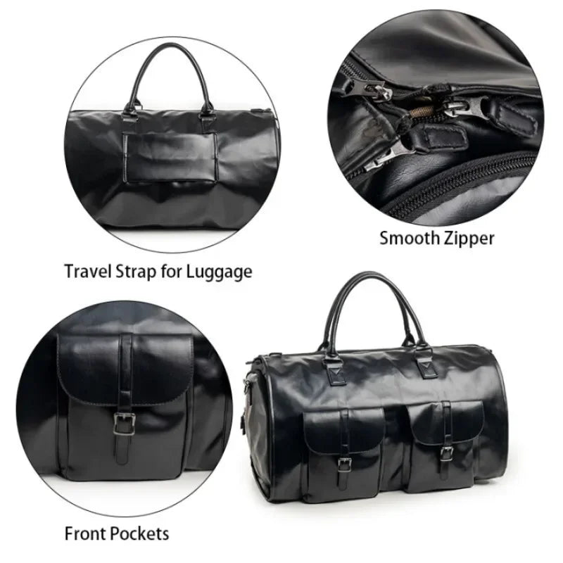 2025 Herren Business Reiseanzugtasche aus PU-Leder – Wasserdichte 2-in-1 Garment & Duffle Bag, große Handgepäck Reisetasche für Kleidung