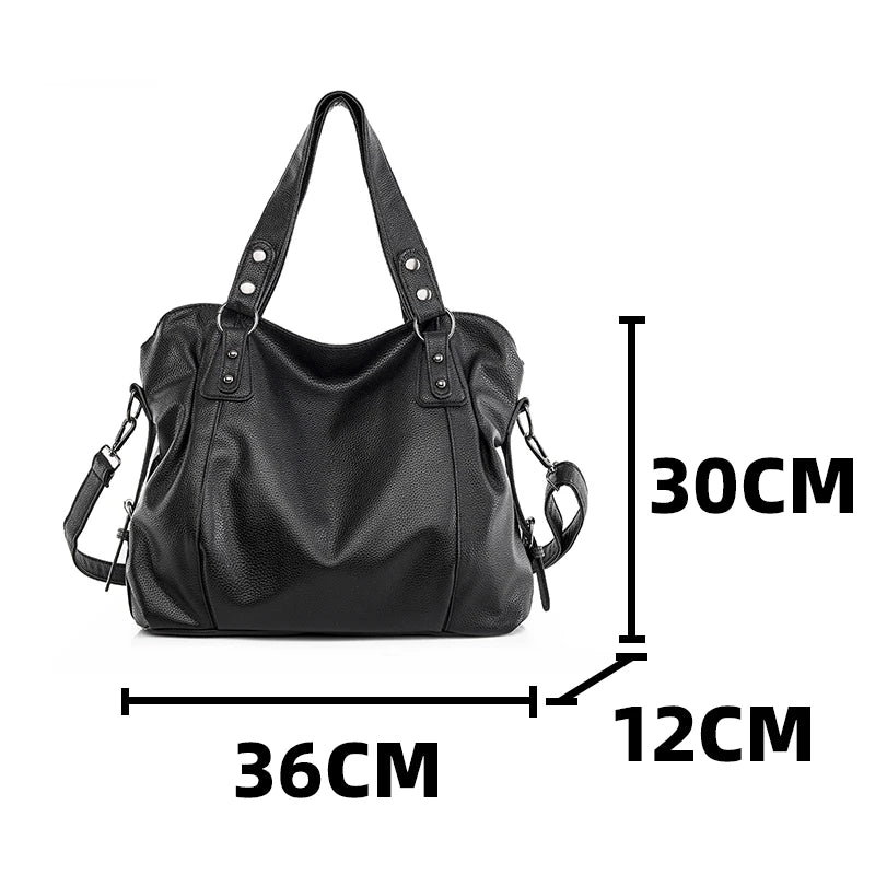 Damen Retro Schultertasche en PU-Leder – Gros noir Commuter Tote Bag, classique et luxueux, aussi comme sac à bandoulière