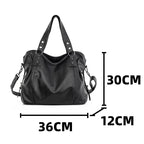 Damen Retro Schultertasche en PU-Leder – Gros noir Commuter Tote Bag, classique et luxueux, aussi comme sac à bandoulière