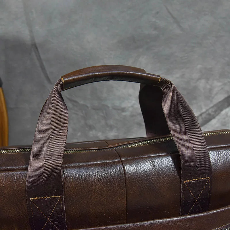 Newsbirds Herren Leder-Aktentasche – Vintage Cowhide Briefcase für 15,6" Laptop, Crossbody Schultertasche
