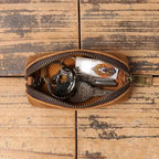 Genuine Leather Damen Münzbörse - Cartera de mano con cremallera vintage aus Rindsleder mit Kartenfach &amp; Schlüsselhalter 