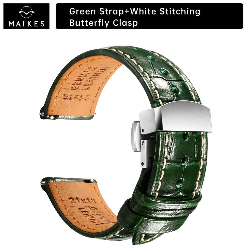MAIKES Brassard de luxe en cuir avec dégagement rapide - Brassard Premium 20 mm / 21 mm / 22 mm avec fermeture papillon pour brassard élégant