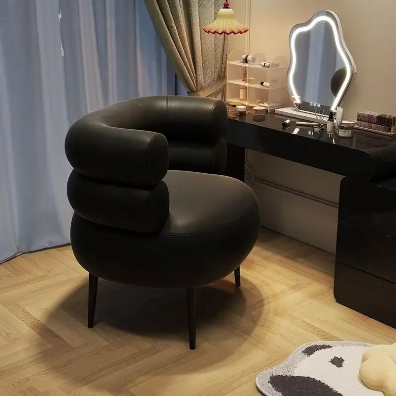 Moderner Leder Accent Chair mit geschwungener Rückenlehne – Lazy Sofa Chair aus echtem Wachsleder, haustierfreundlicher Relaxstuhl für Wohnzimmer &amp; Schlafzimmer