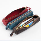 Trousse à crayons zippée en cuir véritable - Pochette élégante pour étudiants, bureau et voyages - Organiseur de papeterie compact