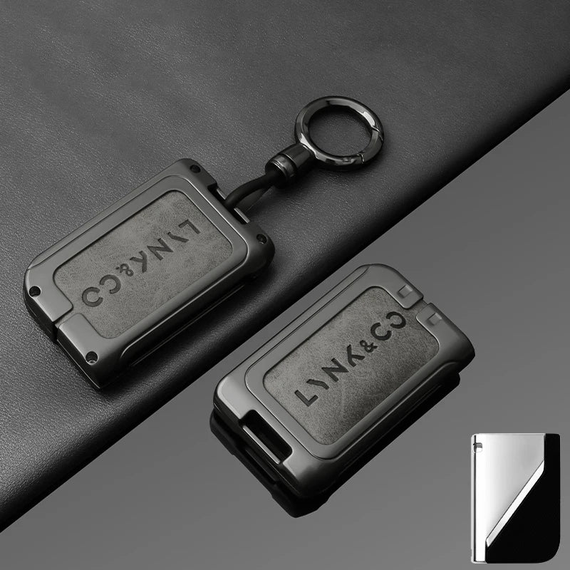 Premium Autoschlüssel Hülle aus Metall & Leder für Lynk & Co 01 & 05 – Robuste Alloy Key Case Cover mit Schlüsselanhänger