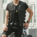 Herren Biker Kunstlederweste – Slim Fit Motorrad Weste mit Reißverschluss & Taschen, Streetwear Look für Frühling & Herbst