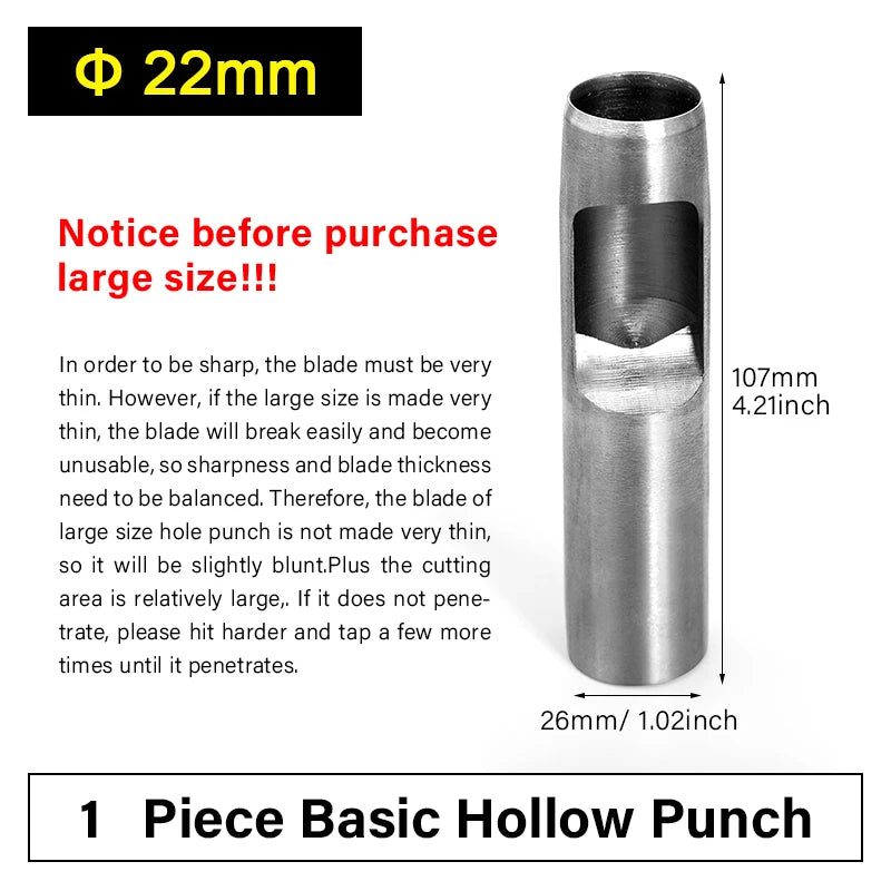 WUTA Runde Lederloch Stanzen Sets – 5–15 tlg. Hohlstanzer aus Carbonstahl für Uhrenarmbänder, Gürtel & DIY-Arbeiten