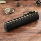 Trousse à crayons zippée en cuir véritable - Pochette élégante pour étudiants, bureau et voyages - Organiseur de papeterie compact
