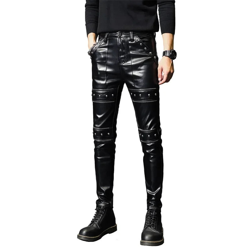 Herren Skinny Biker Lederhose 2024 – Slim Fit PU Lederhose für Motorrad, Club & Bühne, modische Pencil Pants für alle Jahreszeiten