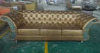 Chesterfield Sofa aus echtem Leder – U-förmiges Luxus Ledersofa mit Schlaffunktion &amp; Kristallknöpfen in Grau 
