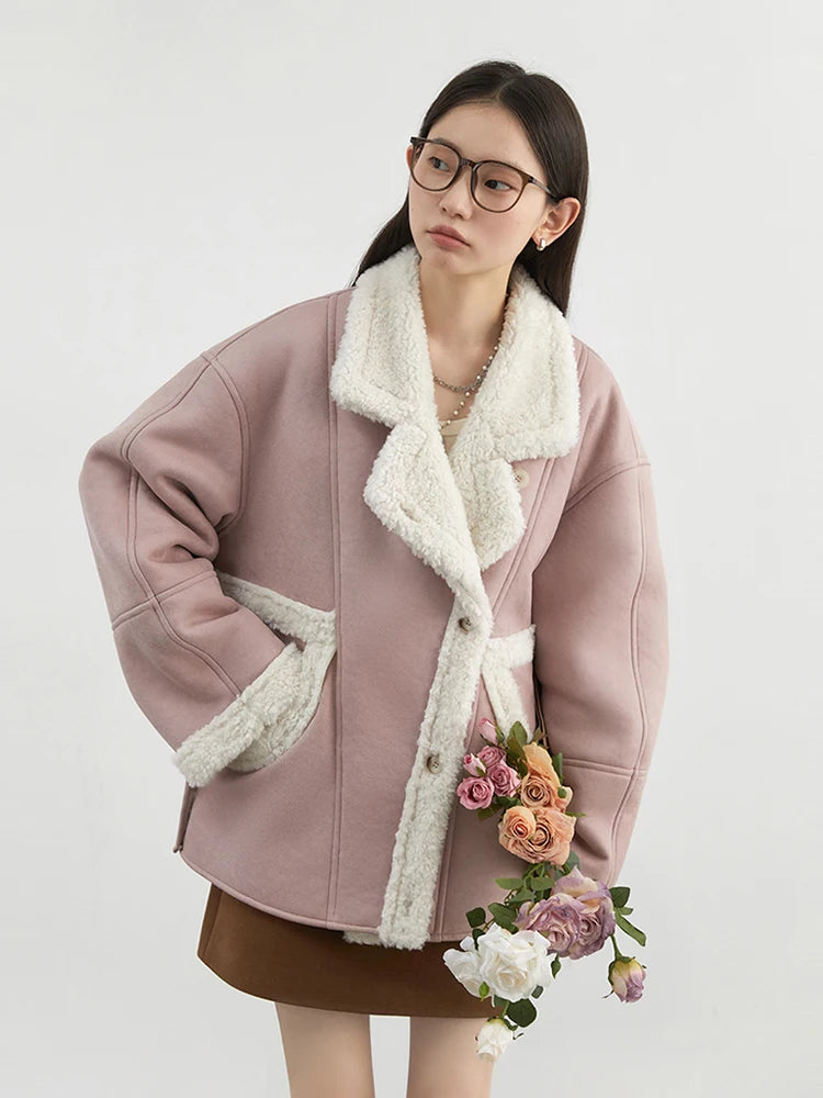 CHIC VEN Damen PU Lederjacke – Lockere Einreihige Motorradjacke mit Wildleder-Einsätzen, Casual Herbst & Winter Mantel 2025