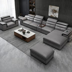 Smartes Leder-Ecksofa aus Rindsleder mit kabellosem Laden & Audio – Modernes Designer Sofa mit Massagefunktion und Stauraum