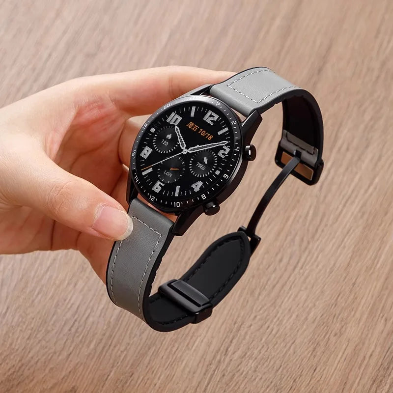 Brazalete magnético de silicona y cuero para Samsung Galaxy Watch - Correa de reloj híbrida de 20 mm y 22 mm para Galaxy Watch 4–7 y Classic 43/47 mm