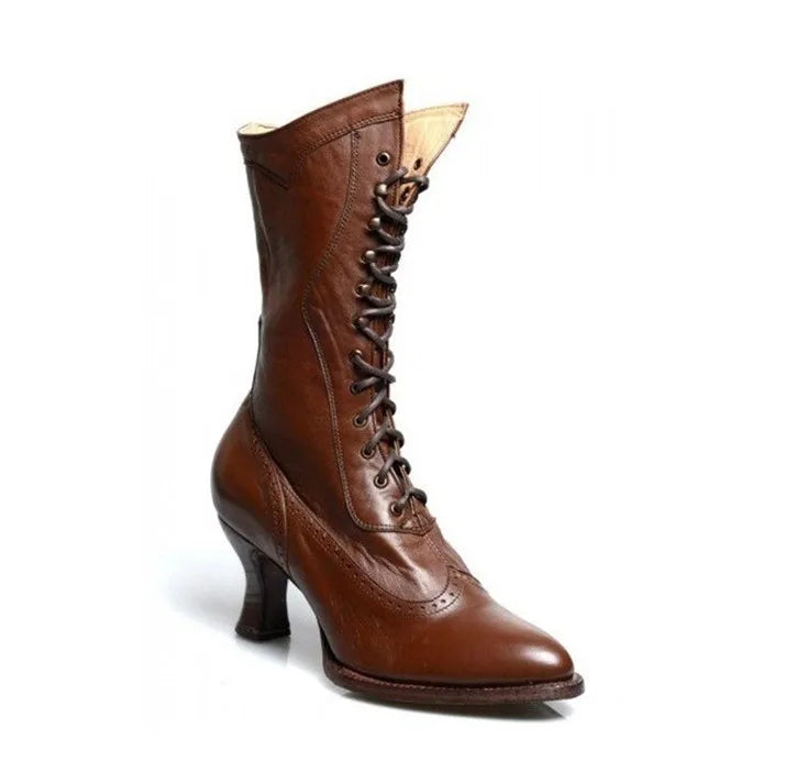 British Punk Damen Ritterstiefel – Botines retro de cuero de PU con forma de caballero, estilo spitzer y acabados en estilo caballero