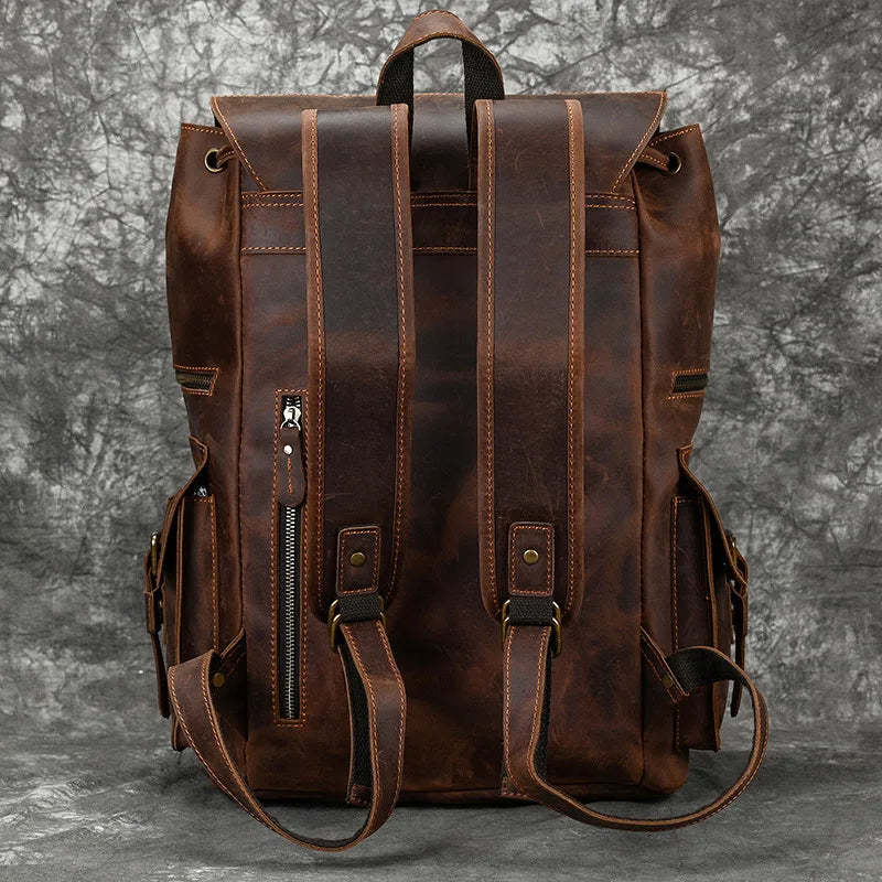 LUUFAN Großer Leder Rucksack Herren – Vintage Laptop Rucksack aus echtem Rindsleder für 17 Zoll, Schule, Reise & Alltag