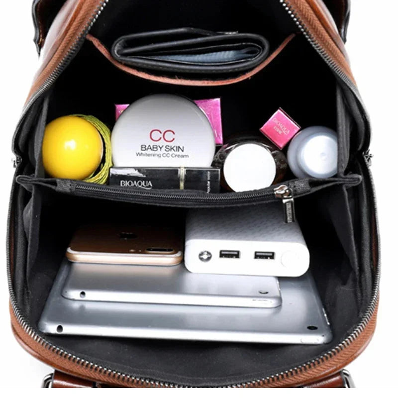 Damen Rucksack aus echtem Oil-Wax-Rindsleder – Stilvoller Leder Backpack für Schule & Alltag, kompakter Daypack im Preppy Style