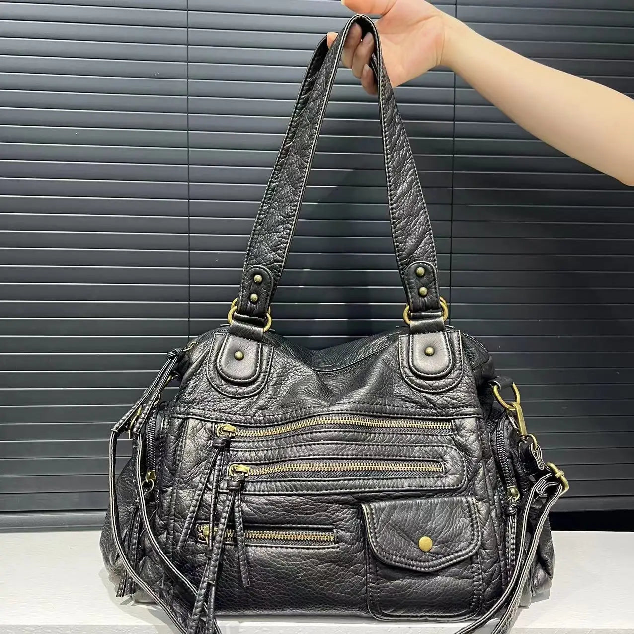 Y2K Damen Crossbody Bag – Vintage PU-Leder Motorrad Tasche mit Multi-Fächern, Große Kapazität Schultertasche für Frauen