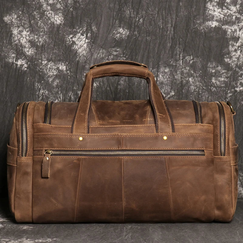 LEATHFOCUS Sac de voyage en cuir pour hommes Vintage – Grand sac de voyage Crazy Horse au grand sac à dos, Business- &amp; Weekender Tasche Braun