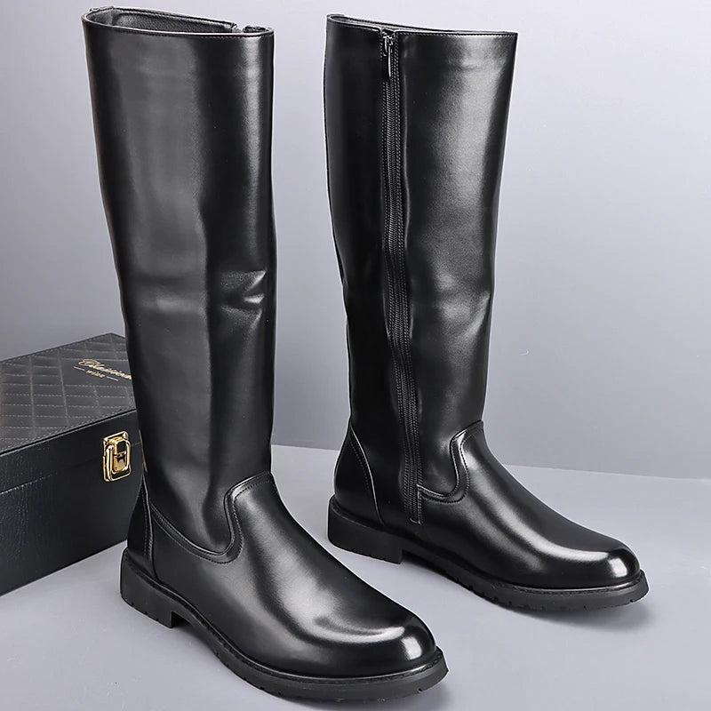 RAINTAKI Herren High-Top Leder Boots – Motorrad- & Streetstyle Ankle Boots, Echtes Rindsleder, Runde Zehen, Größen 37-46