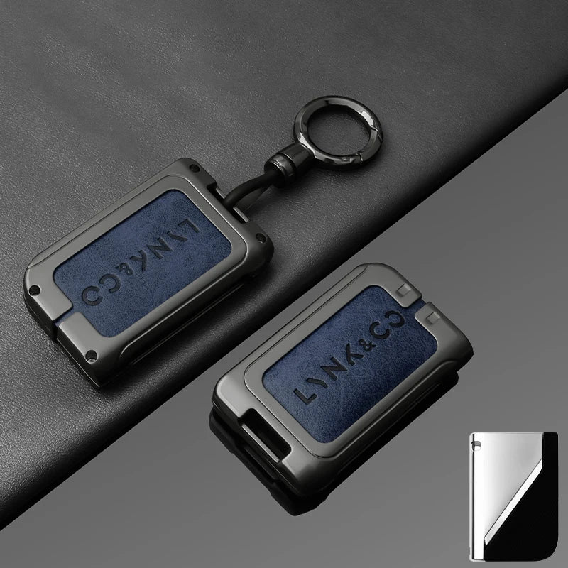 Premium Autoschlüssel Hülle aus Metall & Leder für Lynk & Co 01 & 05 – Robuste Alloy Key Case Cover mit Schlüsselanhänger