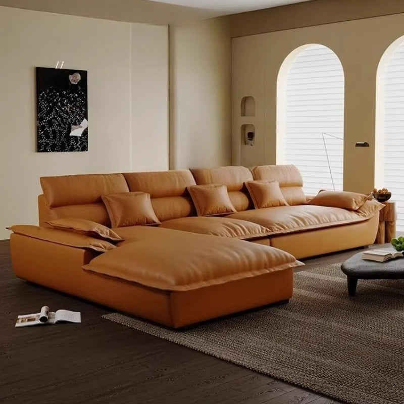 Italienisches Luxus Ledersofa – Minimalistisches L-förmiges Ecksofa für moderne Wohnzimmer