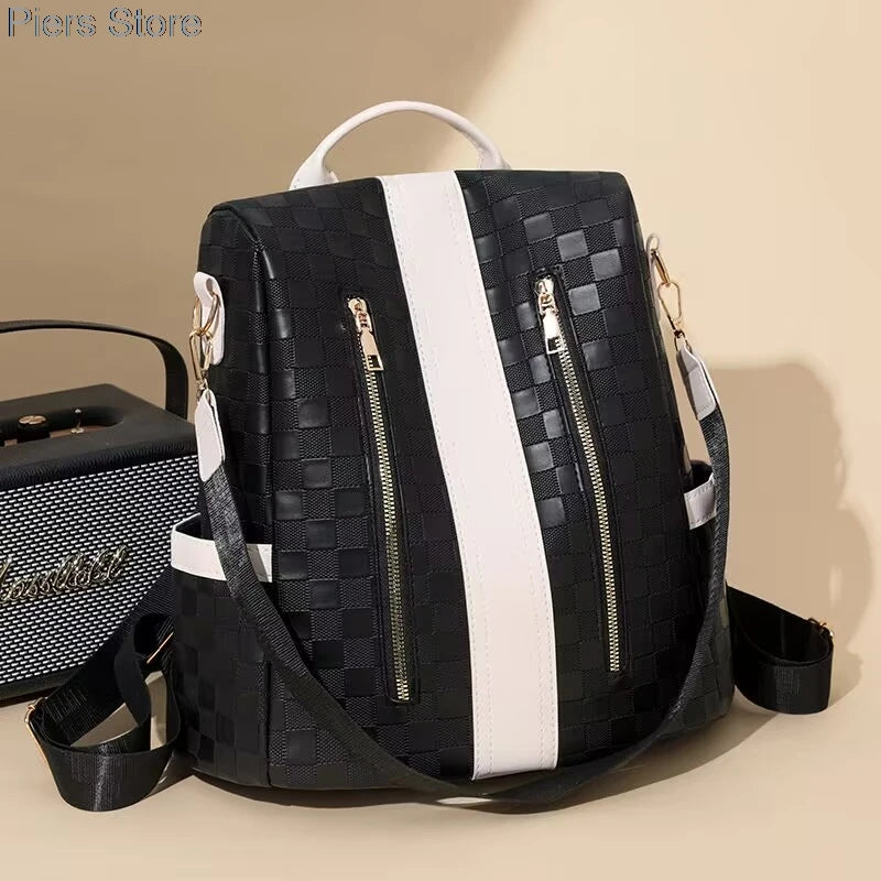 Großer Damen Rucksack aus weichem Lederlook – Modischer Softback Studentinnen-Rucksack mit viel Stauraum