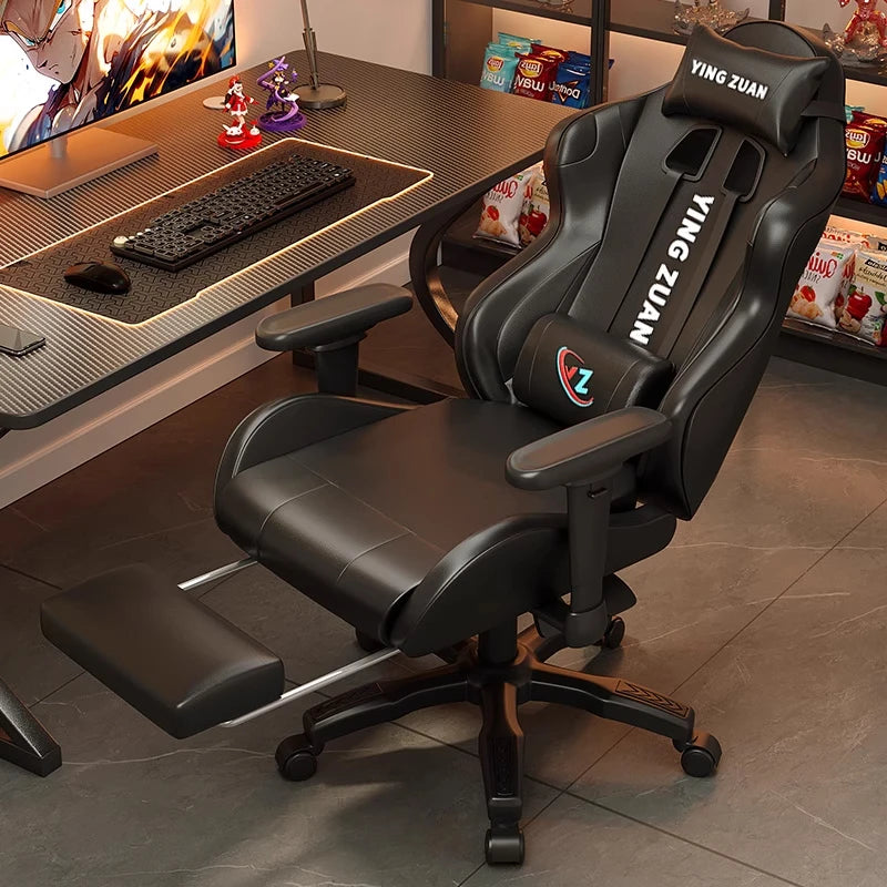 Ergonomischer Bürostuhl aus Leder mit Fußstütze & Rückenlehne – Höhenverstellbarer Drehstuhl mit Armlehnen & Rollen für Homeoffice & Büro