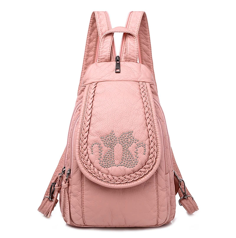 KMFFLY Damen Mini Rucksack aus weichem PU Leder – Bestickter Blumen Backpack, leichter Fashion Schul- & Freizeitrucksack für Mädchen