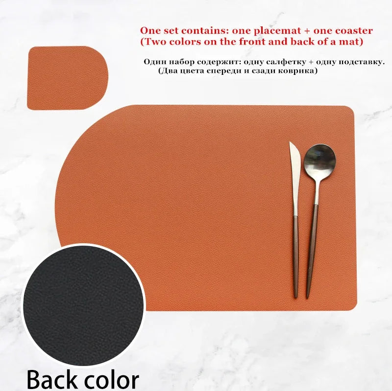 Double PU-Leder Tischset mit Untersetzer – Wasserdichtes &amp; rutschfestes Platzset mit Wärmeisolierung für Esstisch &amp; Küche 