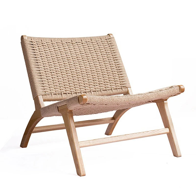 Sattel-Lounge Chair aus Eiche &amp; Rattan – Hochwertiger Freizeitstuhl mit Lederoptik für Balkon, Wohnzimmer &amp; Leisure Area
