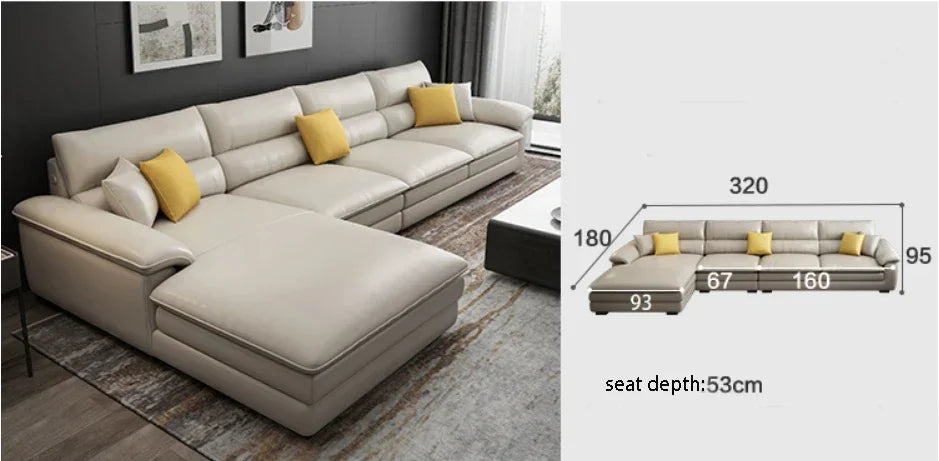 Nordisches L-förmiges Ledersofa aus italienischem Echtleder – Großzügiges Designer-Ecksofa im skandinavischen Stil für Wohnzimmer