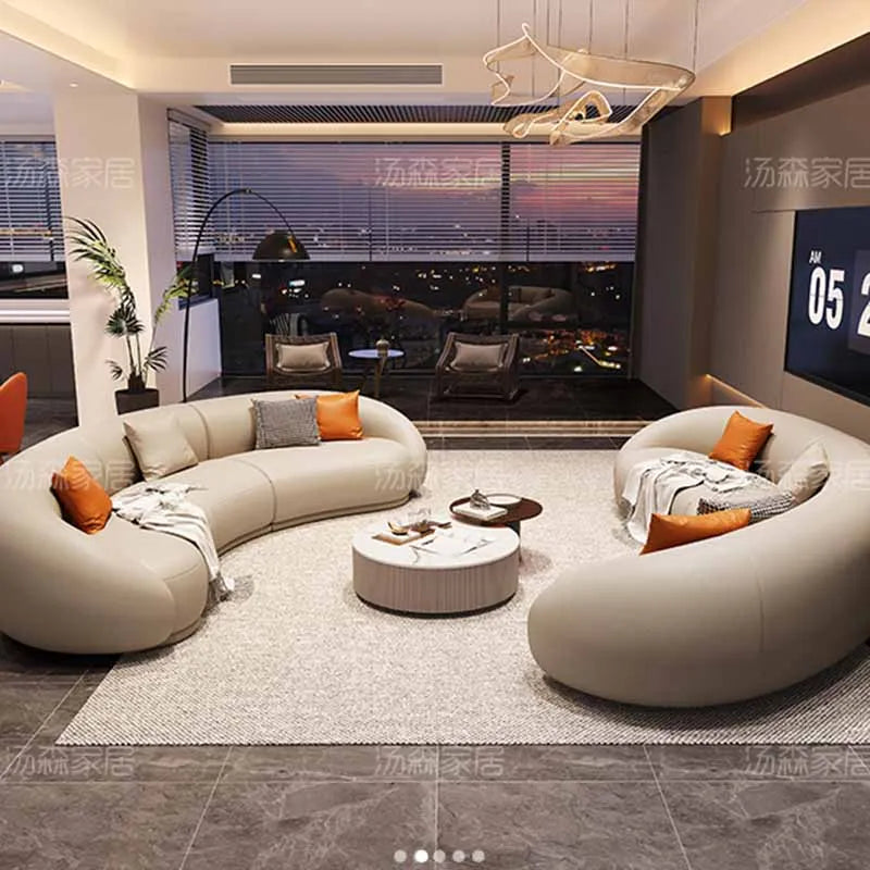 Luxuriöses Apartment Leder Sofa im italienischen Vintage-Stil – Canapé de salon design confortable en cuir véritable &amp; Holz