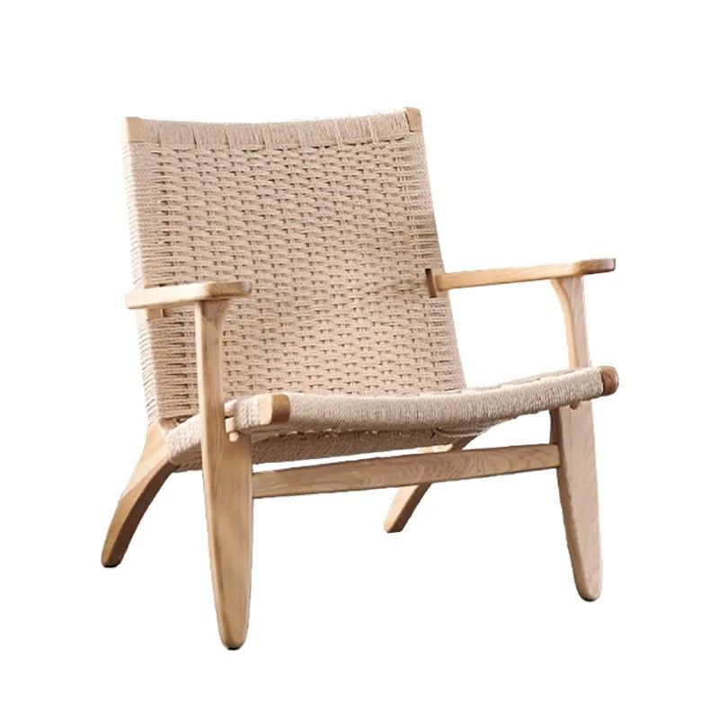 Sattel-Lounge Chair aus Eiche &amp; Rattan – Hochwertiger Freizeitstuhl mit Lederoptik für Balkon, Wohnzimmer &amp; Leisure Area
