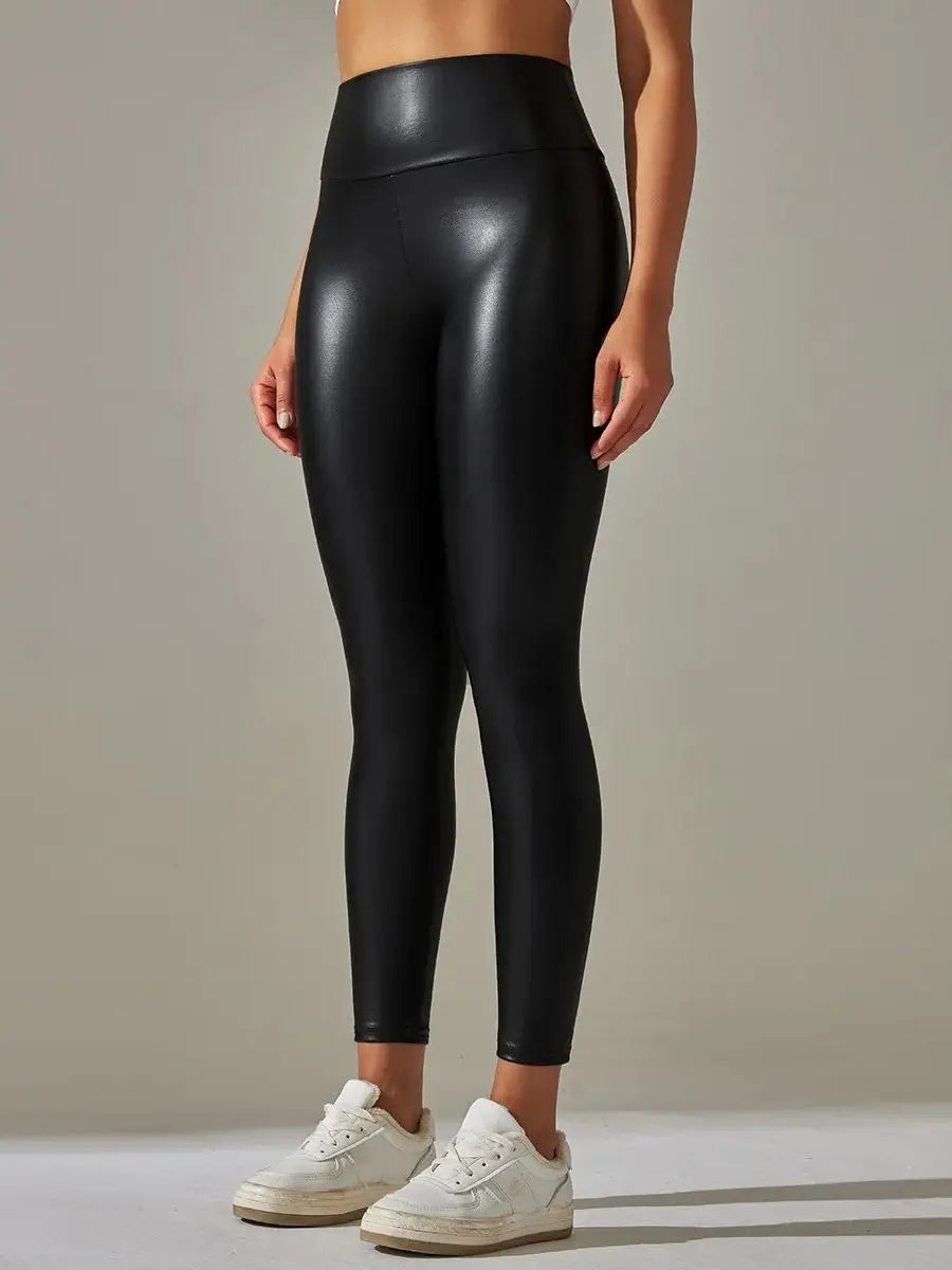 FITTOO Damen Winter Lederleggings High Waist – Skinny Push-Up PU Leggings mit Samt-Innenfutter & Stretch