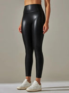 FITTOO Damen Winter Lederleggings High Waist – Skinny Push-Up PU Leggings mit Samt-Innenfutter & Stretch