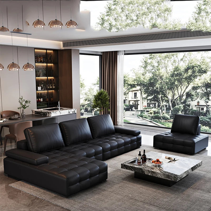 Luxuriöses Designer Leder-Ecksofa im italienischen Stil – Moderne Relax-Wohnlandschaft in L-Form aus Echtleder, individuell konfigurierbar