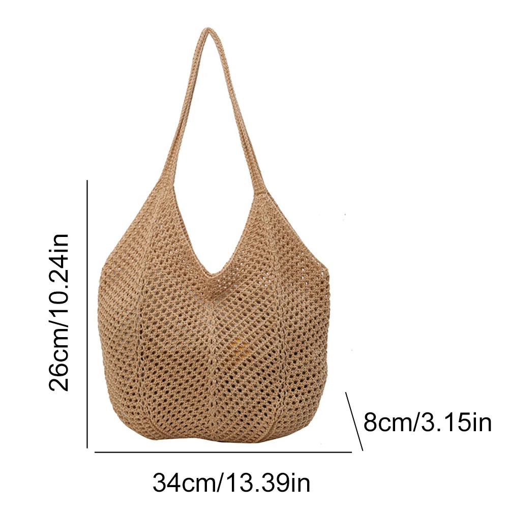Damen Strick-Schultertasche – Große Hobo Bag aus gehäkeltem Mesh für Sommer, Strand & Alltag