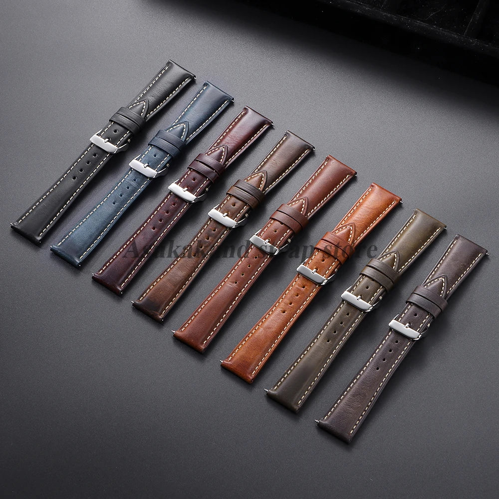 Vintage Uhrenarmband aus Oil-Wax-Leder - Correa de reloj de cuero de 18 mm a 22 mm con Dornschließe im klassischen Look para hombres y mujeres 