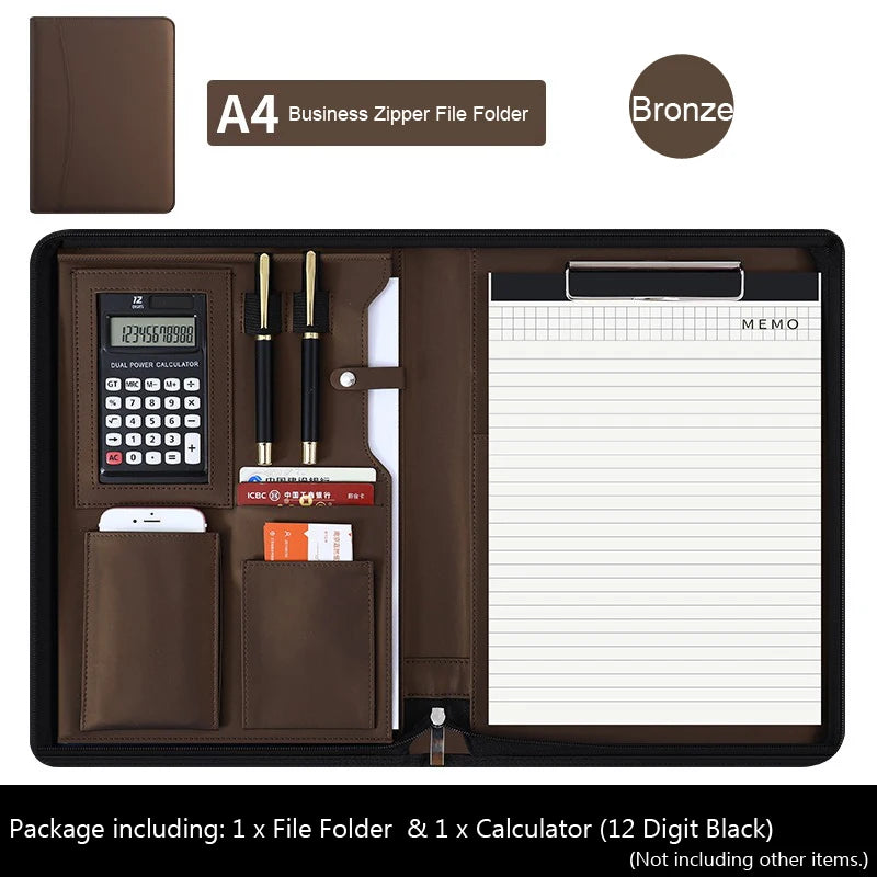 Multifunktionale A4 Leder Konferenzmappe mit Reißverschluss – Portafolio de negocios ejecutivo y organizador de documentos para oficinas y reuniones