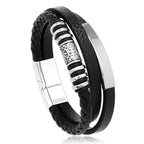 Herren Lederarmband mit Edelstahl & geflochtenem Design – Mehrlagiges Vintage Armband 21 cm für stilbewusste Männer