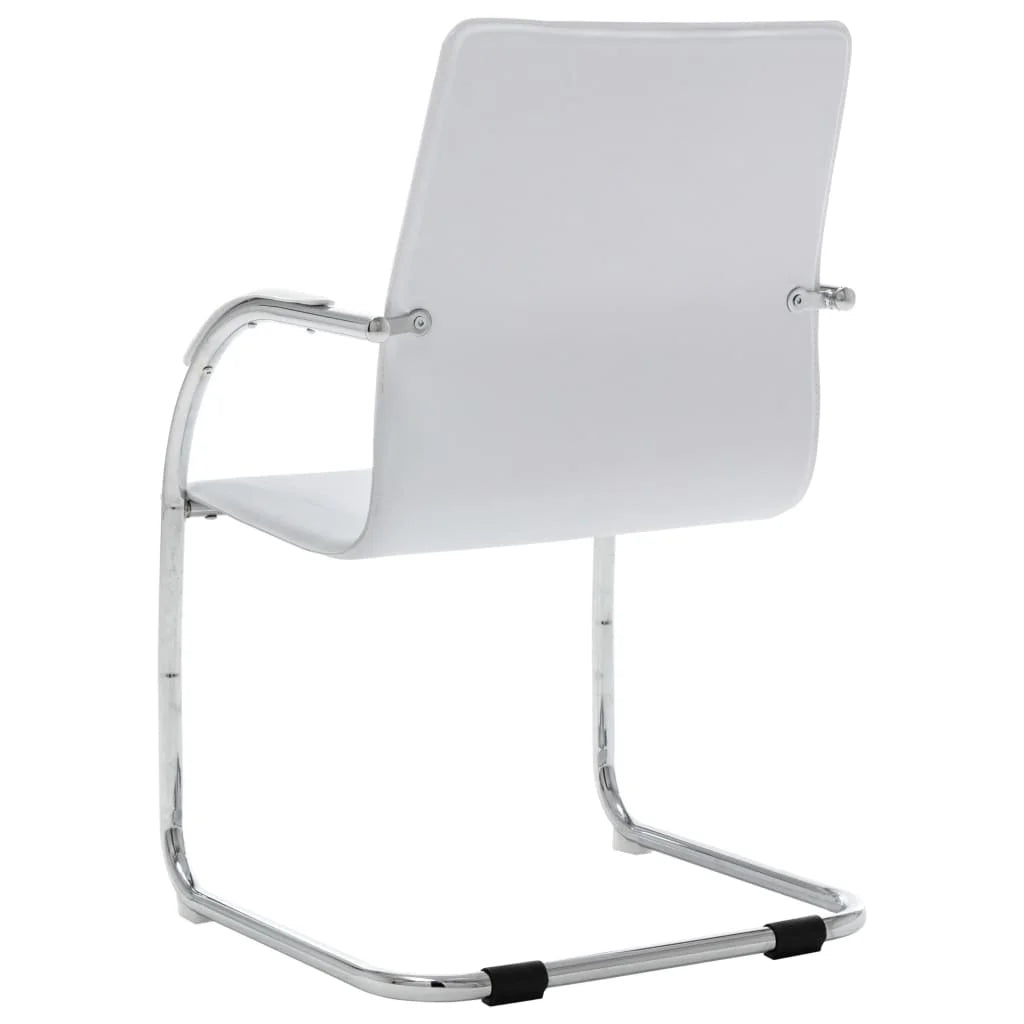 Weißer Freischwinger Bürostuhl aus Kunstleder – Cantilever Office Chair mit Armlehnen & Chromgestell für Büro & Homeoffice
