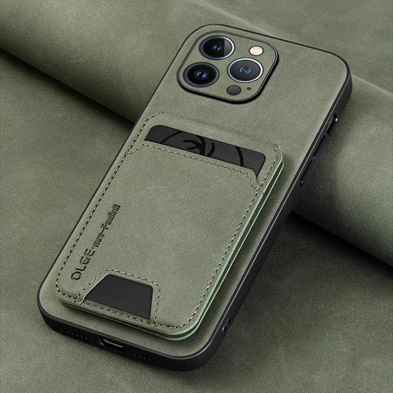 Funda de cuero tipo billetera lujosa para iPhone 12–17 Pro Max y Plus – Funda práctica de cuero sintético de alta gama con tarjetas y protección
