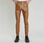 Herren PU Lederhose 2025 – Leichte Slim Pencil Pants en Schwarz &amp; Rot, elastische Bühnen- &amp; Freizeit-Lederhose für Bar, KTV &amp; Performance