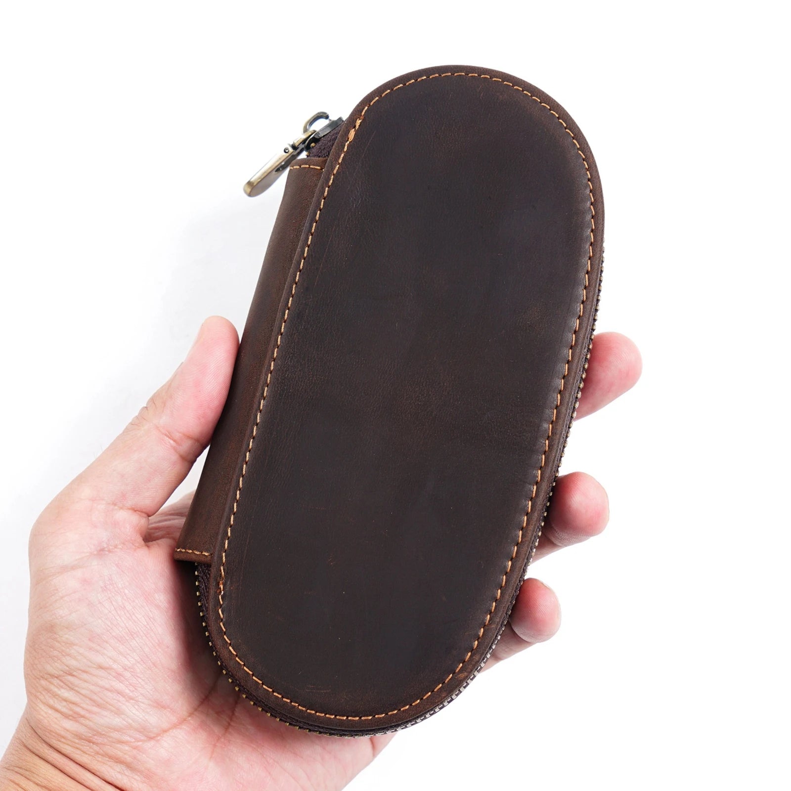 Echtleder Stifteetui mit 3 Fächern & Reißverschluss – Retro Organizer Pen Case für Füllfederhalter, Schule & Büro