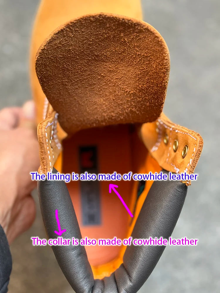 Viplay Herren Leder Outdoor Boots 2025 – Wasserdichte Gelbe Ankle Boots, Casual Winterstiefel, Komfortable Herrenstiefel